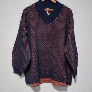Free People Alli V-Neck Chunky Knit Oversized Sweater Blue Small Boho NWT